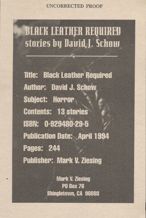 Item #21254 Black Leather Required. David J. Schow