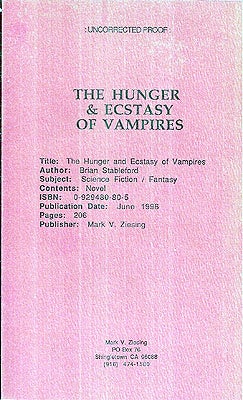 Item #31007 The Hunger and Ecstasy of Vampires. Brian Stableford