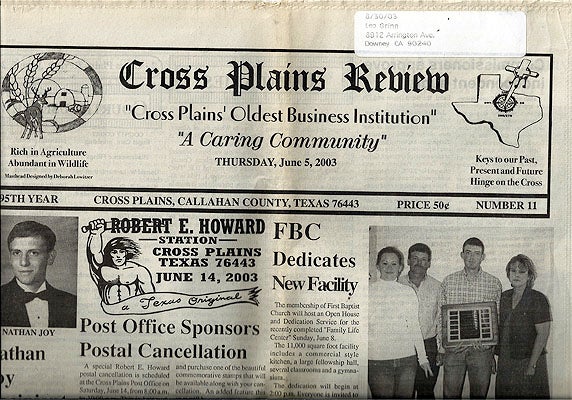 Item #54770 The Cross Plains Review (Newspaper). ROBERT E. HOWARD, Cross Plains Review.