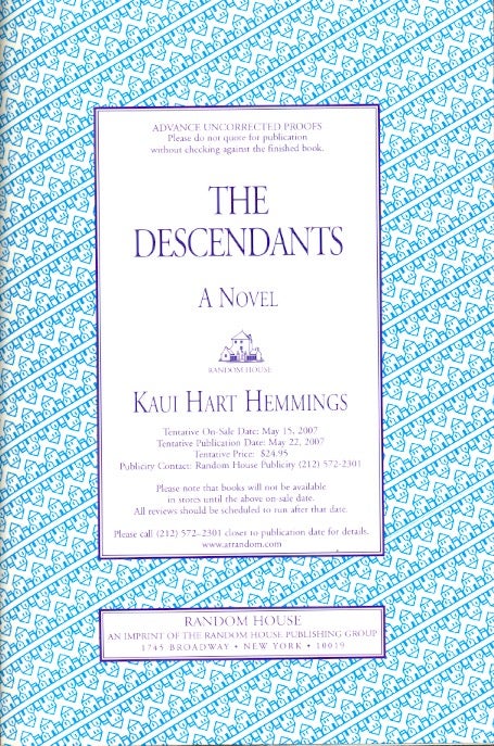 Item #60711 The Descendants. Kaui Hart Hemmings.