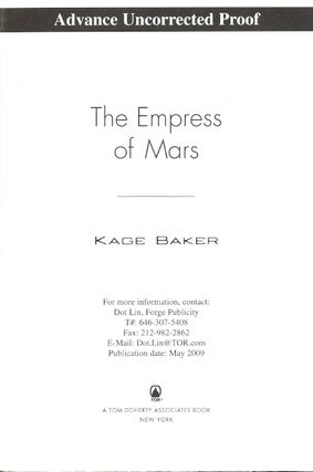 Item #61731 The Empress of Mars. Kage Baker