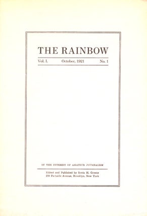 Item #61979 The Rainbow: Volume 1 Number 1 October 1921, Nietscheism (Nietzscheism) and Realism;...