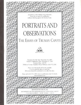 Item #62460 Portraits and Observations: The Essays of Truman Capote. Truman Capote