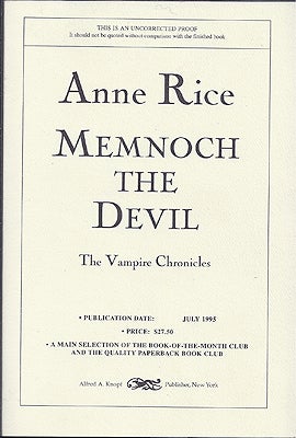 Item #8123 Memnoch the Devil. Anne Rice